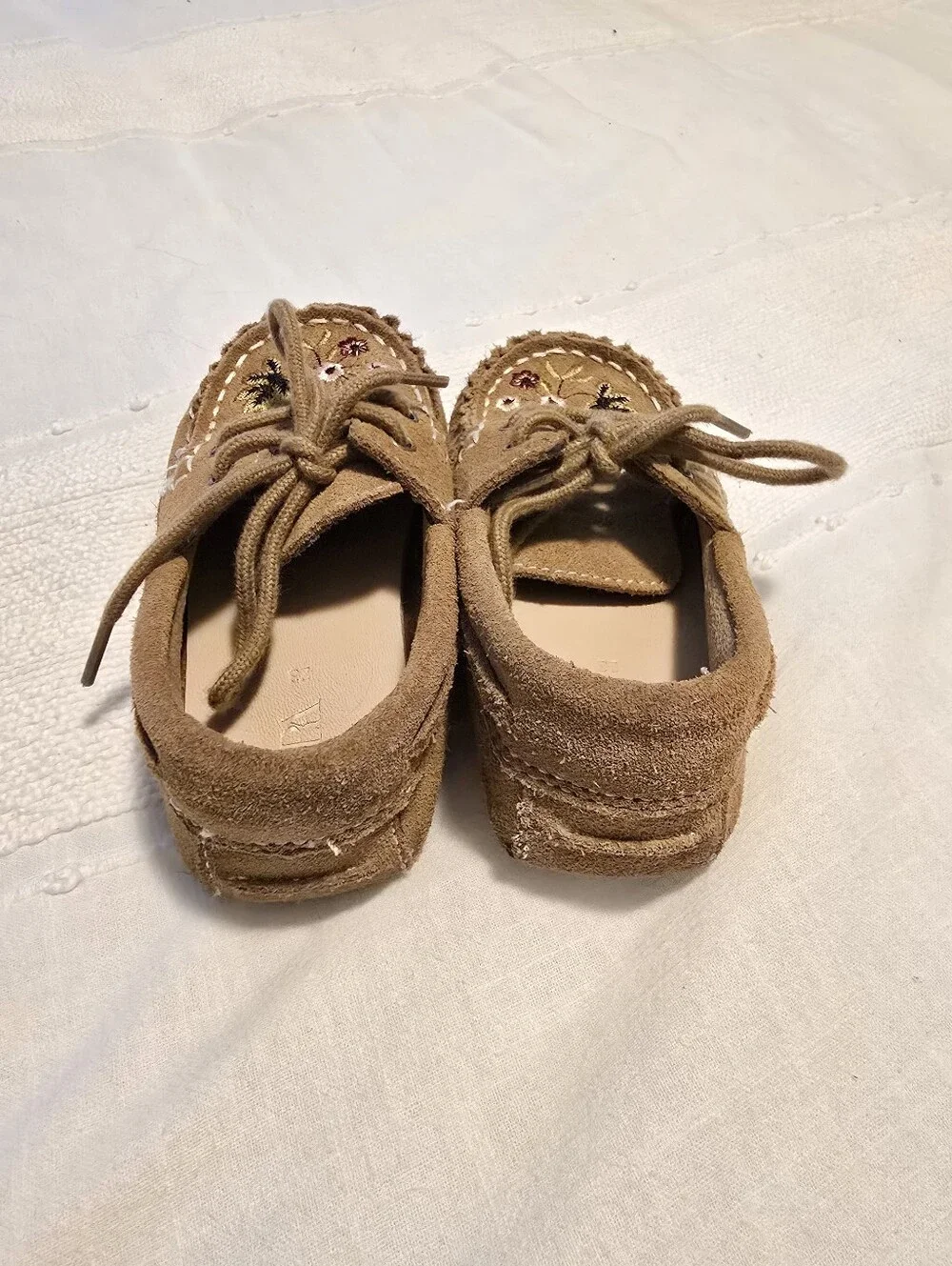 Zara Kids Brown Suede Floral Embroidered Moccasins